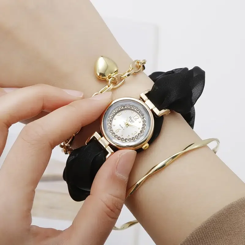 Casual Fashion Quartz Watch Hairband Bohemian Rhinestone Ladies Cloth Quartz Watch Bracelets Fancy Women Watches Jewelry 3 pcs