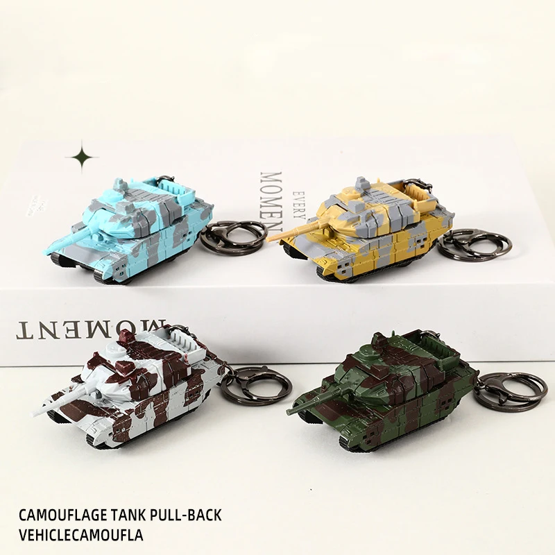 Cool Green Camouflage Tank Pull Back Car Key Chain Pendant Creative Simulation Tank Model Keychain Bag Hanging Decoration Gift