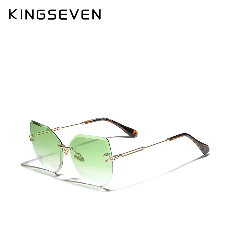 KINGSEVEN Rimless Polygon Sunglasses Fashion Butterfly Women Gradient Eye Glasses Vintage Brand Designer Leopard Print Eyewear