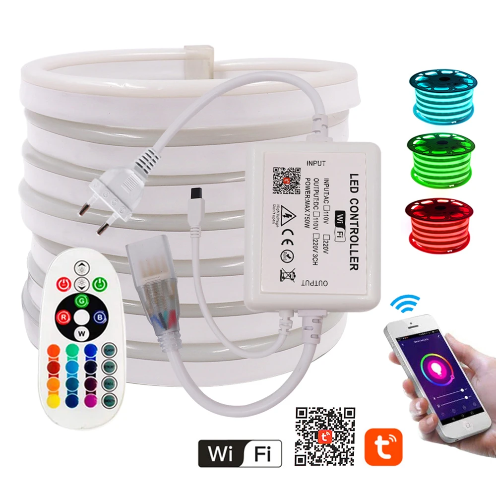 220V WiFi lampa neonowa elastyczna taśma LED RGB Bluetooth z zdalne sterowanie dotykowe taśma wodoodporna lina do dekoracji ue wtyczka