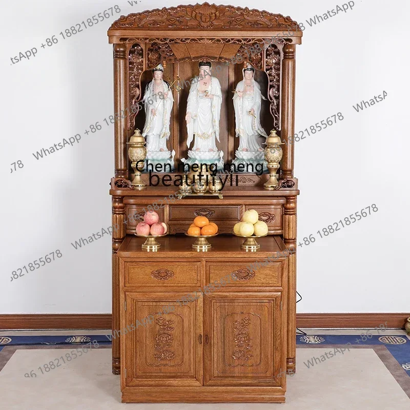 z183   Solid Wood Altar Buddha Shrine Household Clothes Closet Chinese Buddha Cabinet Altar Bodhisattva Altar