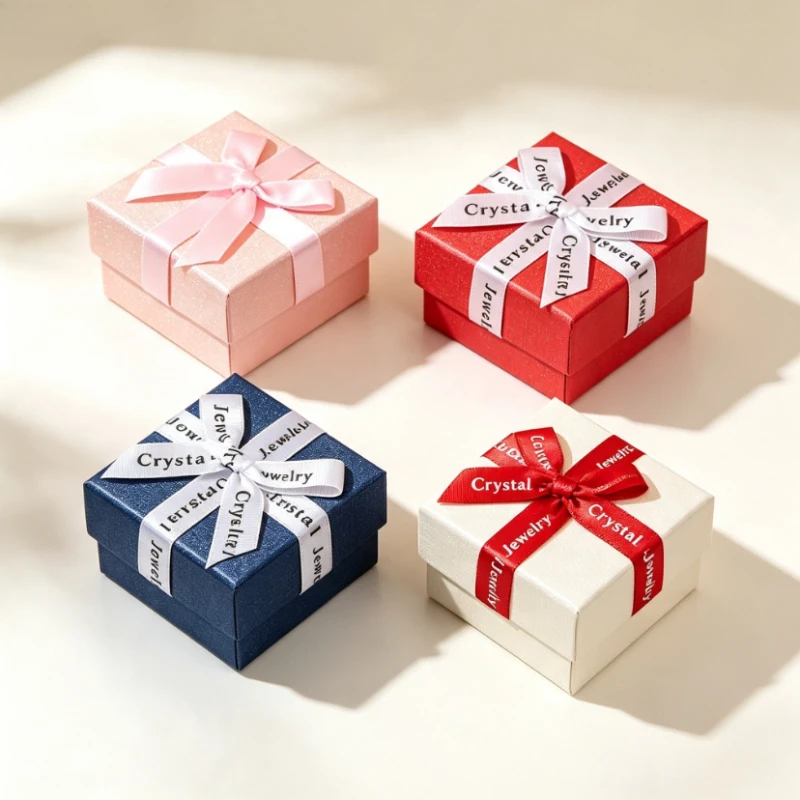 48pcs Small Square Paper Jewelry Gift Box 5x5x3cm Ribbon Bow Storage Box for Ring Earring Wedding Proposal