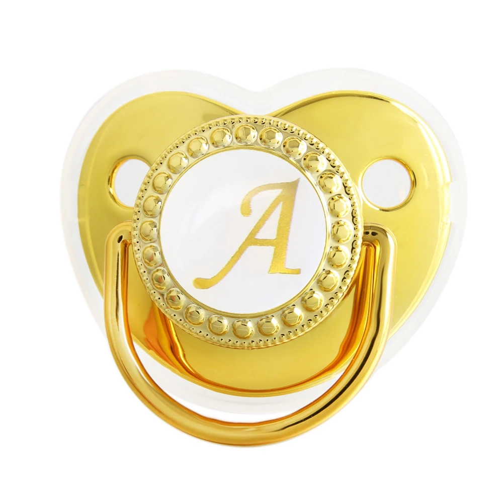 Golden Baby Pacifier Without Rhinestones BPA Free 0-18 Months 26 Letters Orthodontic Nipple