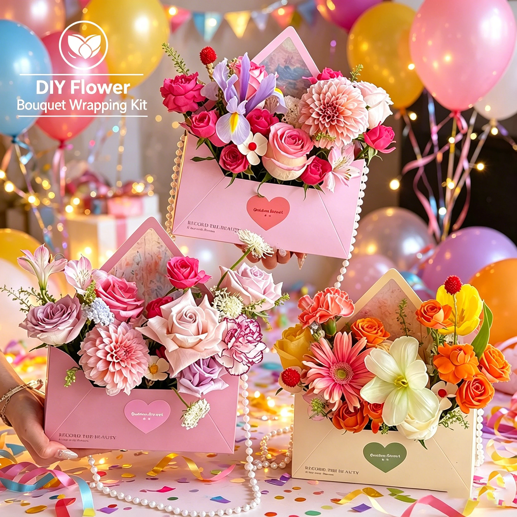 Luxury Valentine Flower Bouquet Complete Packaging Box Envelope DIY Floral Supplies Handmade Wrapping Fresh Flowers Gift Set