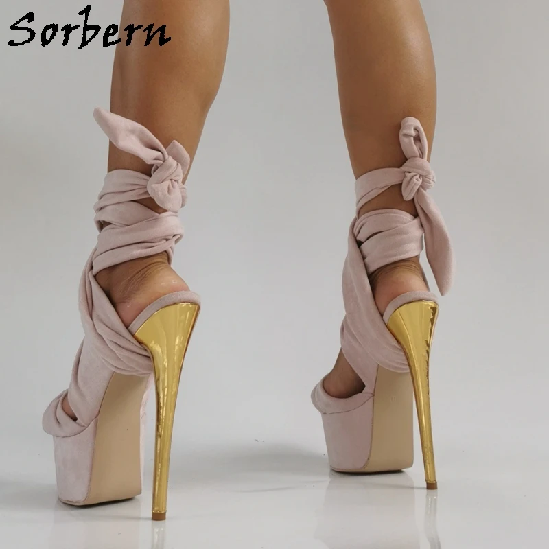 Sorbern Pale Pink Wrapped Straps Sandals Women High Heel Platform Stilettos Summer Shoes Slingback Custom Colors