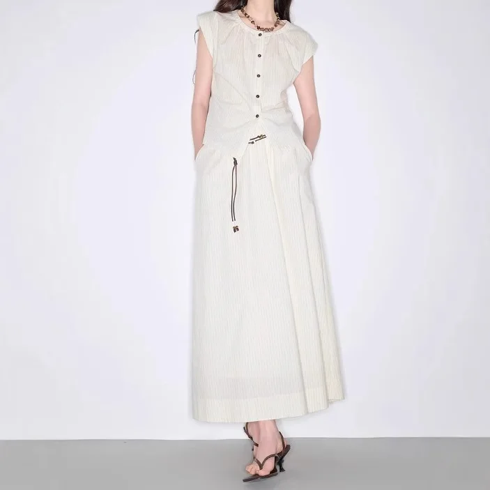 2025年夏新作 白ストライプスーツ トップス スカート ツーピース 通勤