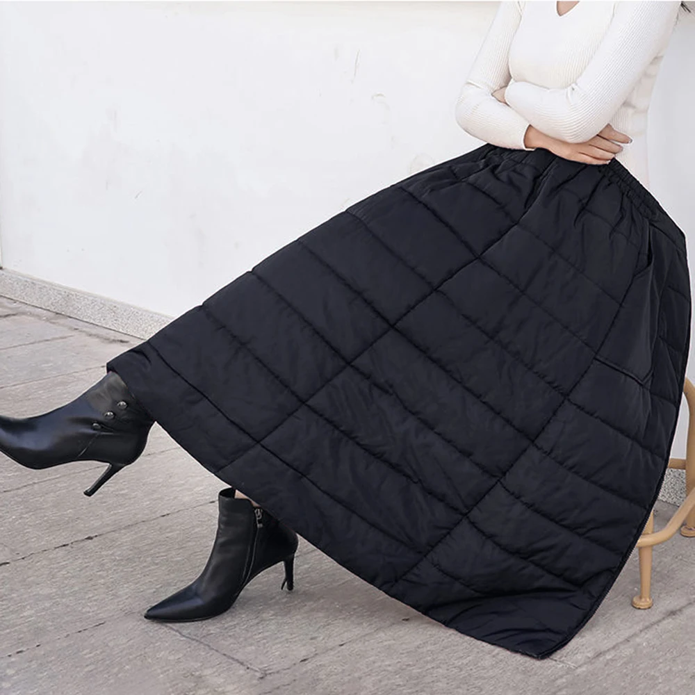 down midi skirt Winter Half-Length Apron Winter Skirt Women's Thickened Down Cotton Skirt Women\u0027s down-filled skirt