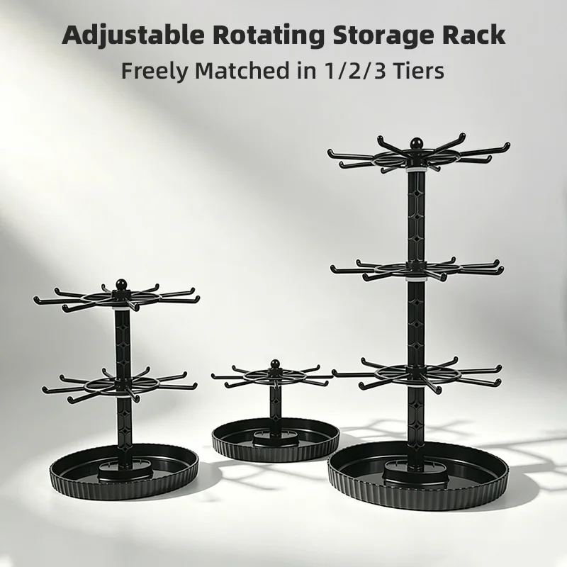 Rotating Three-Tier Bracelet Display Stand, Multifunctional Jewelry Storage Rack, Oval-Shaped Three-Tier Black Jewelry Tree Stand, Suitable for Storing Keychains and Accessories, Suitable for Home and Retail Use