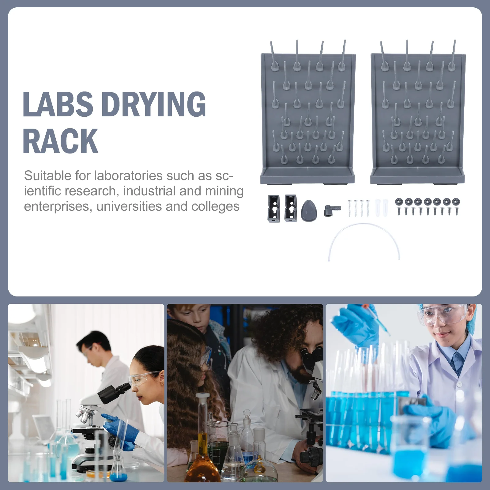 2 Pcs Laboratory Drip Rack Pegboard Drying Test Tube Drain Single Sided Stand Plastic Pp for Holder