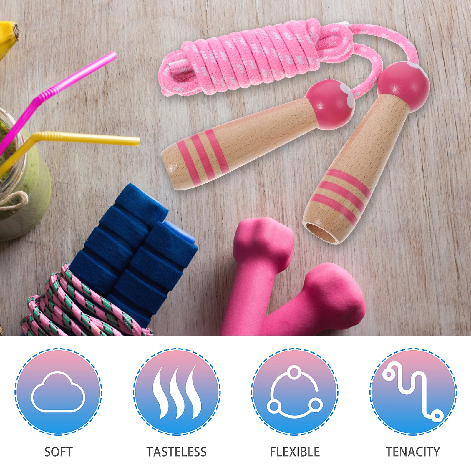 

's Skipping Rope Comfortable Handle Jump Ropes Fitness Jumping Sports Wood Equipment Adjustable