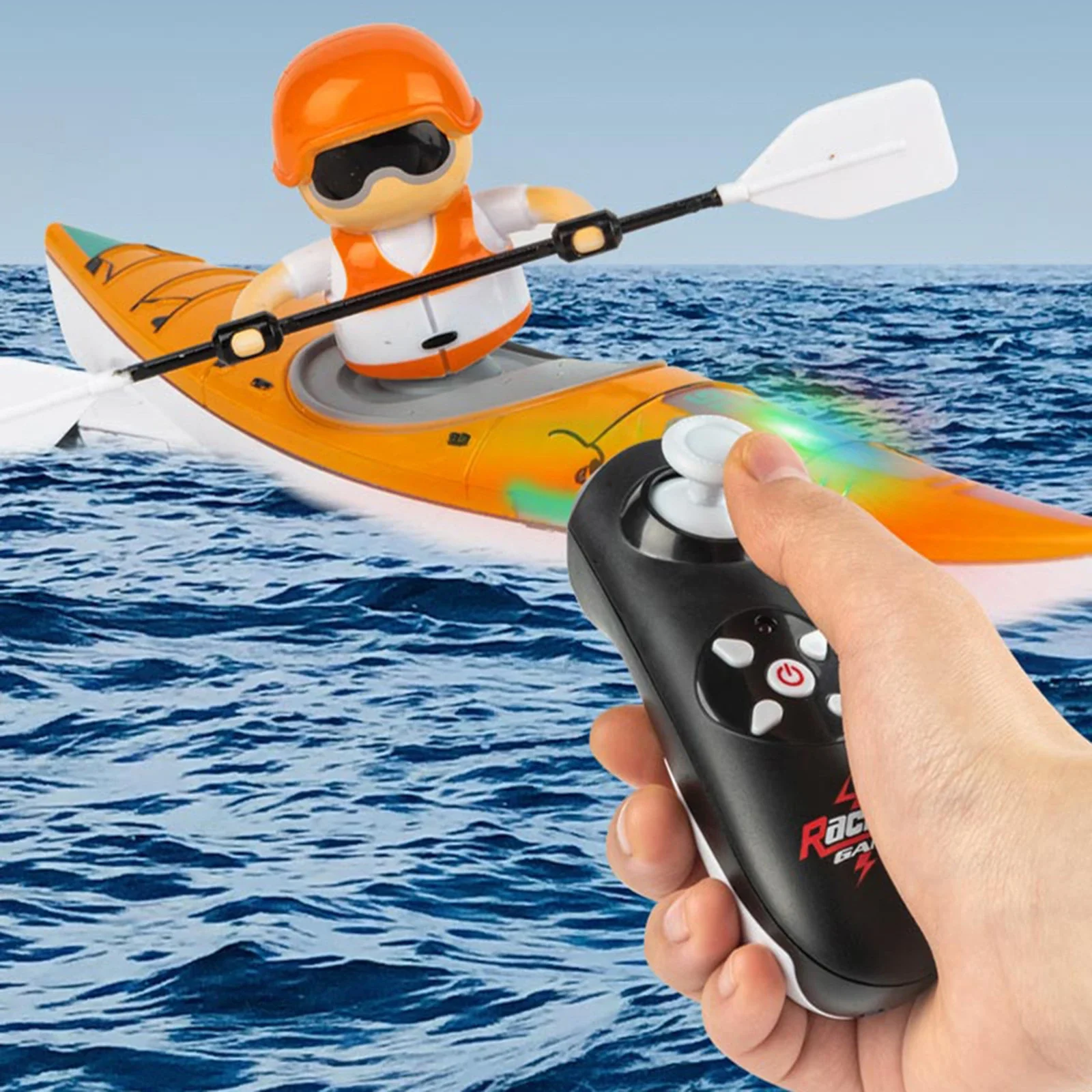 2.4Ghz Remote Control Boat W/Colorful LED Light RC Kayak Boat Innovative Realistic Paddling Design RC Boat Gift for Boys Girls