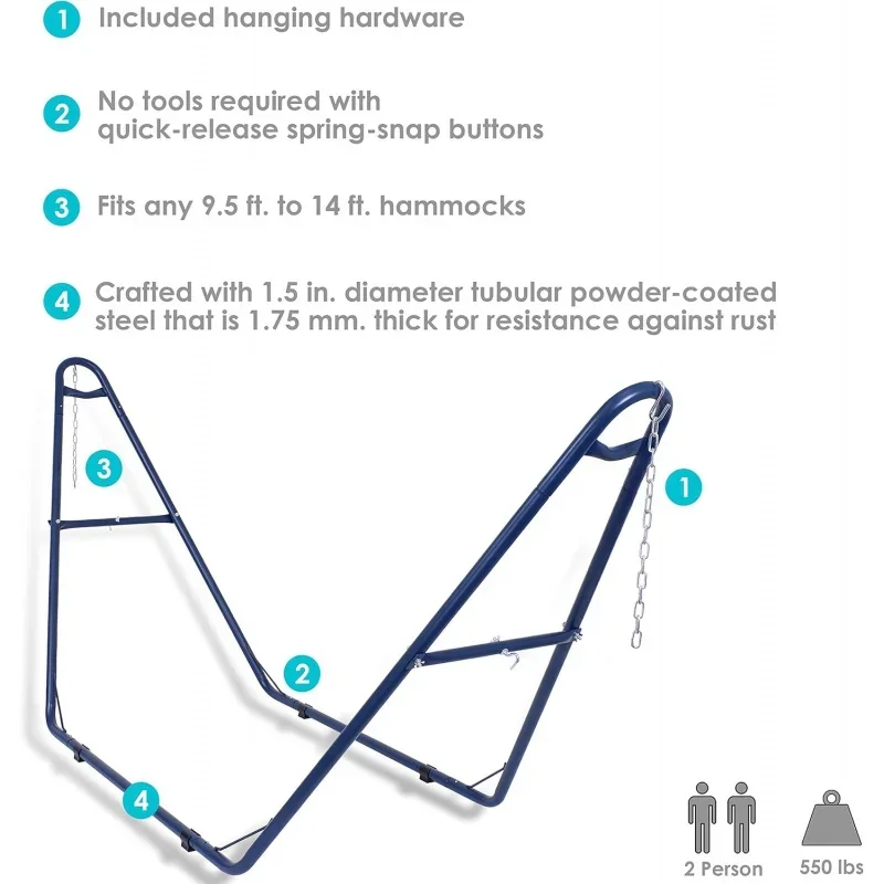 Universal 2-Person Hammock Stand Only - 550-Pound Capacity - Heavy-Duty Hammock Stand Outside - Fits 9 to 14 Foot Hammocks -