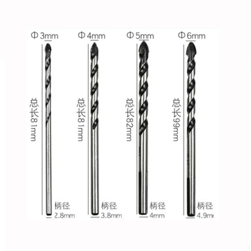 

4pcs 3mm 4mm 5mm 6mm Multi-functional Glass Drill Bit Triangle Bits For Ceramic Tile Concrete Marble DB02059