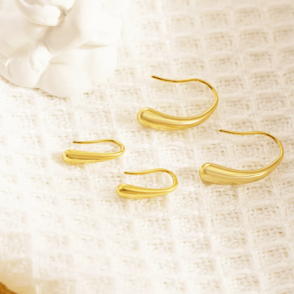 Unique New Coming Design Geometric Water Drop Women Simple Stainless Steel Minimalist Hook Shaped Drop Earrings