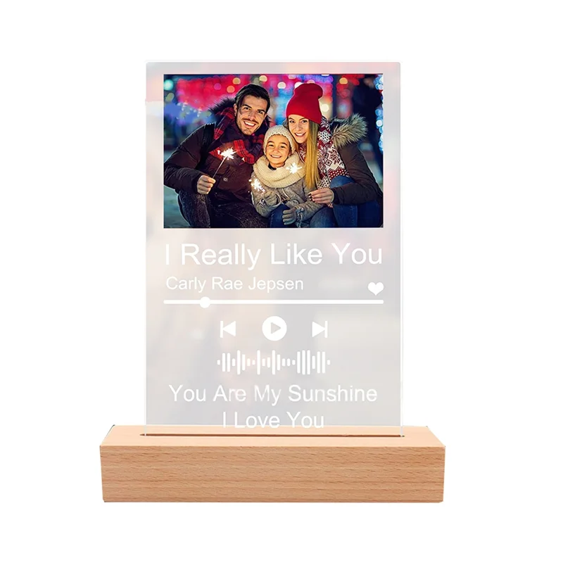 LED Night Light Personalized Acrylic Spotifys Music Photo Plaque Mother S Day Gift Photo Frame For Couples