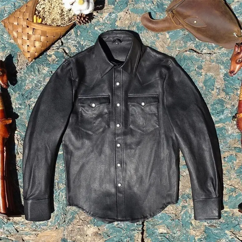 

Ultra-Thin Fce-Lined Biker Jaet Lightweight Stand-Collar Outerwear without Spring-Autumn Collection Men's Leather...