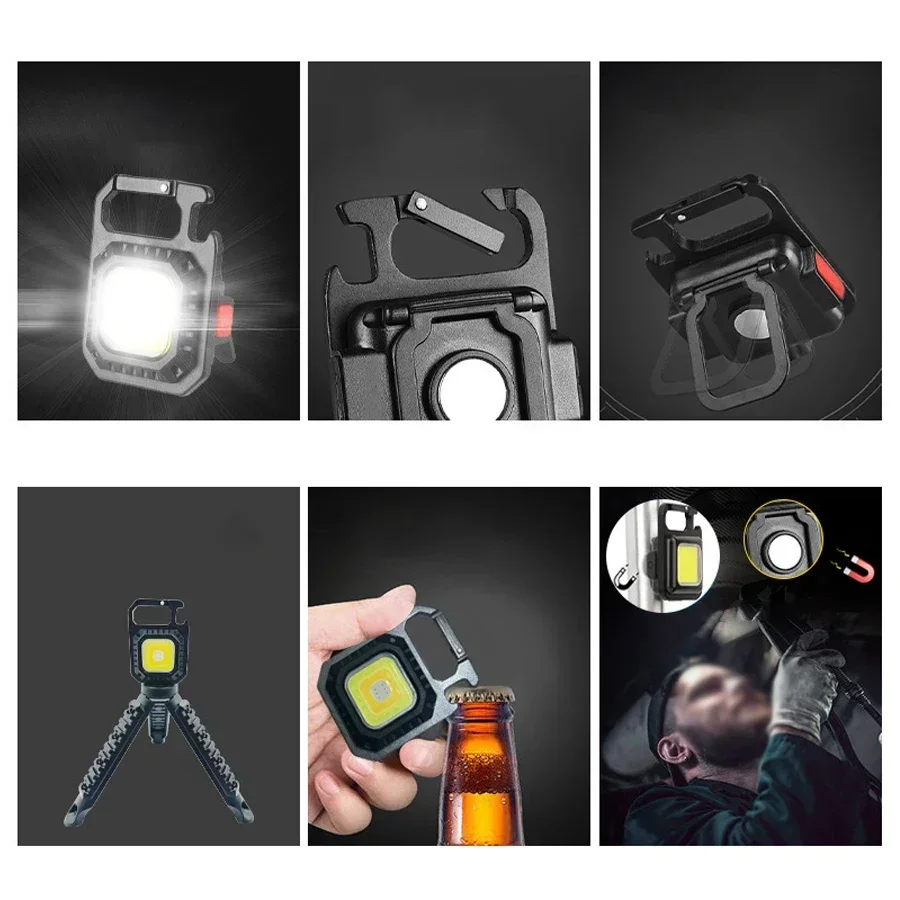 Multifunctional LED Flashlight 7 Modes Rechargeable Keychain Light Outdoor Camping Hiking Emergency Lamp Magnetic COB Work Light
