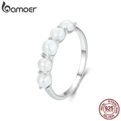 Bamoer 925 Sterling Silver Natural Pearl Ring Plating Rings For Women Jewelry Party Anniversary Birthday Gift Original Design