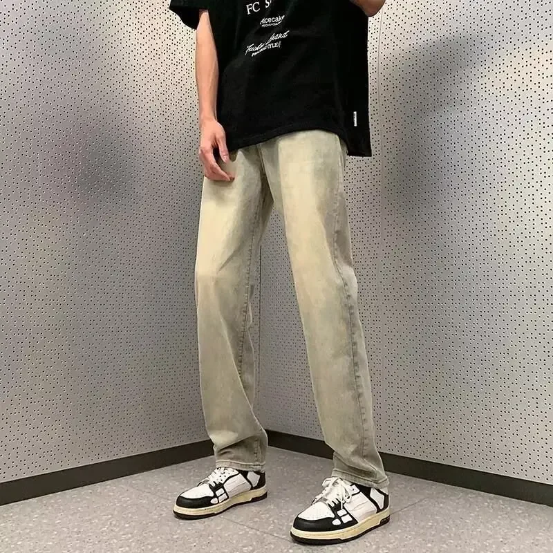 

Ice Silk High Street Yellow Mud Jeans Men's Summer Micro-flare Trousers Trendy Brand Big Children's Washing Pants Jeans for Man