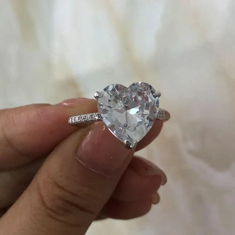 HTOTOH Heart 7 Carat Moissanite S925 Sterling Silver Engagement Rings For Women Wedding Bands Fine Jewelry