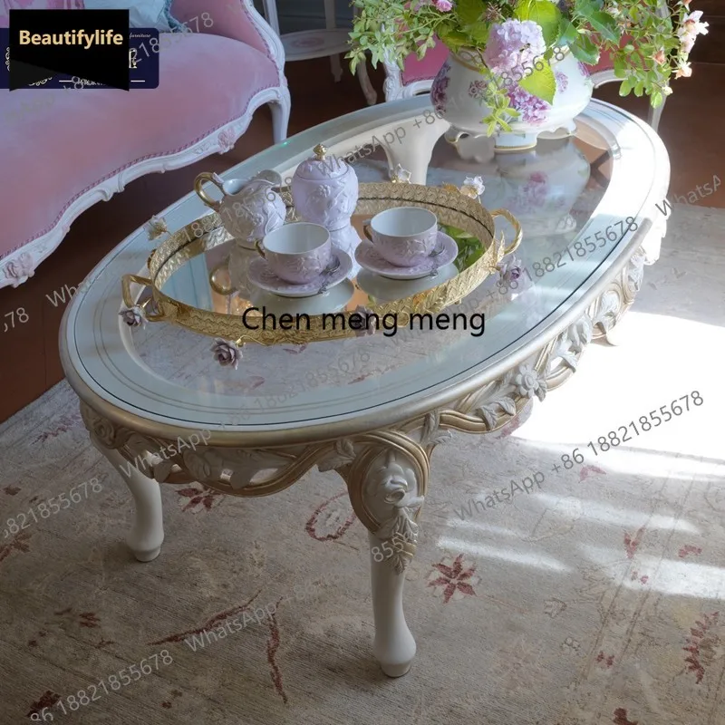 

Европейский ретро-кофейный столик M183, овальный кофейный столик с розовой лентой, французский кофейный столик