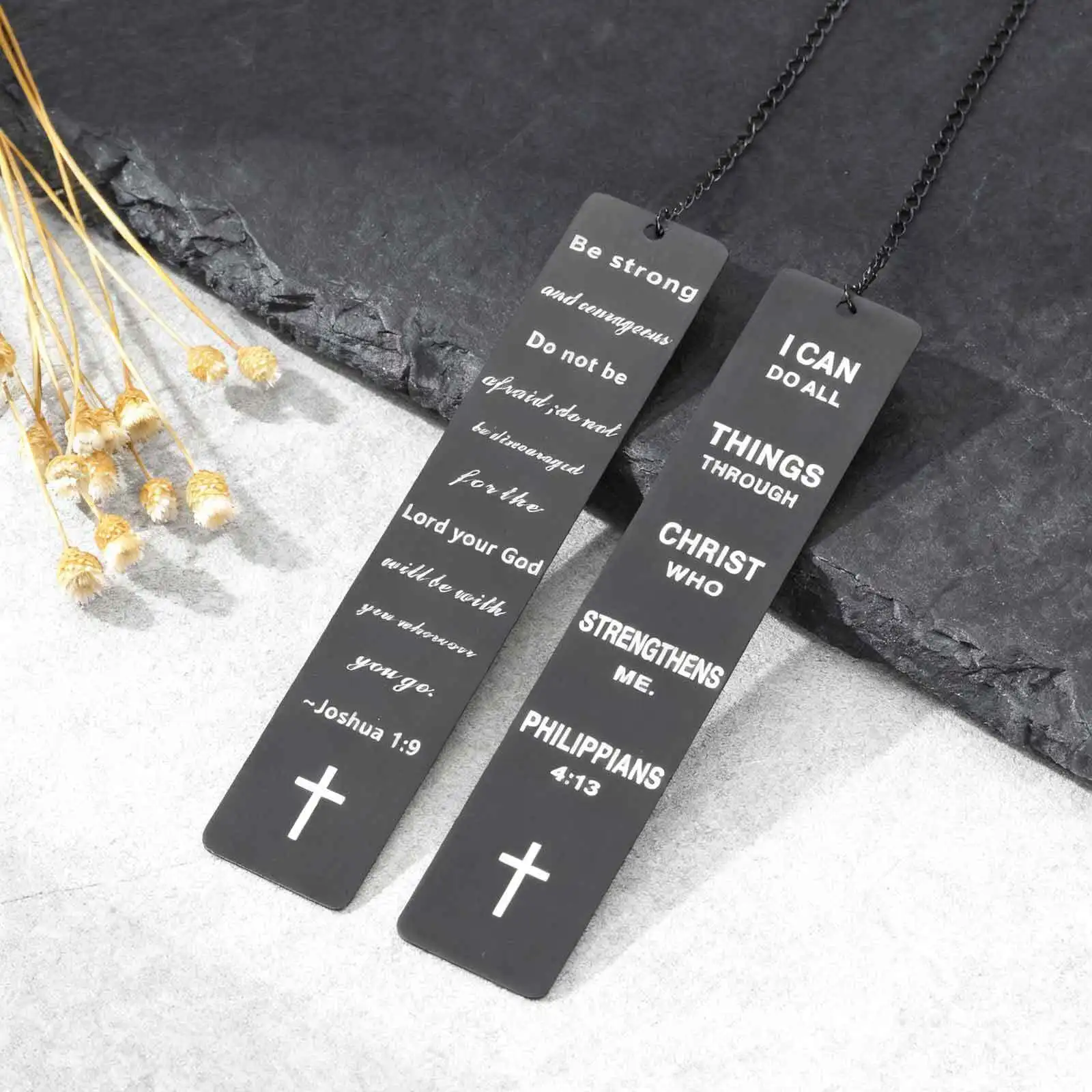 Inspirational Scripture Bookmark for Men Women,Black Stainless Steel Long Strip Bookmark,Gift for Reader