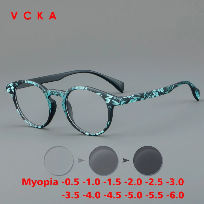 VCKA Retro Printing Acetate Myopia Photochromic Glasses Frames Men Women Custom Prescription  Luxury Eyeglasses -0.5 to -10