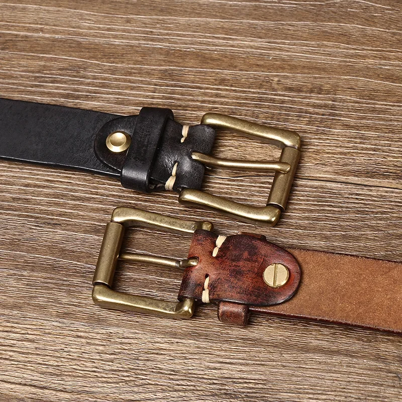 Cinturones de cuero genuino de vaca puro para hombres y mujeres, correa de marca, hebilla de latón para hombres, Jeans, diseñador de lujo, 3,3 CM