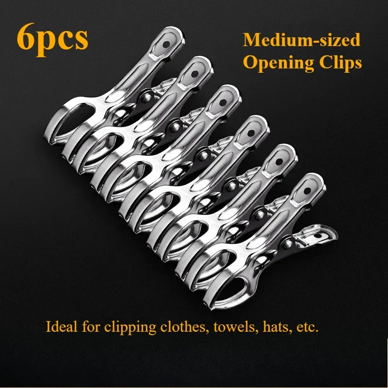 6pcs Clothespin Stainless Steel Laundry Pinch Pin Washing Clips Clothes Pegs Home Bathroom Organization Windproof Towels Socks