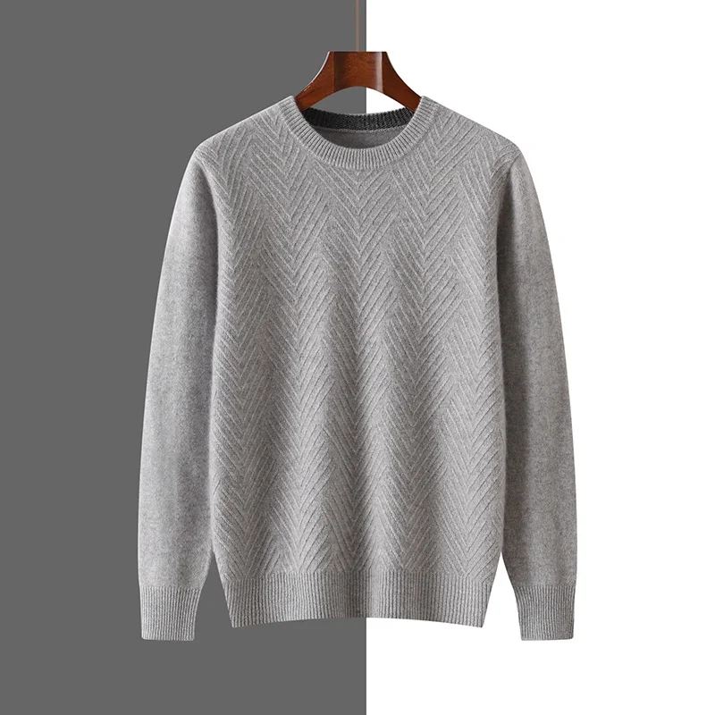 

2024 Autumn/Winter 100% Cashmere Sweater with Seven Needles Thickened and Needle Shifting Round Neck, Versatile Sweater for Men