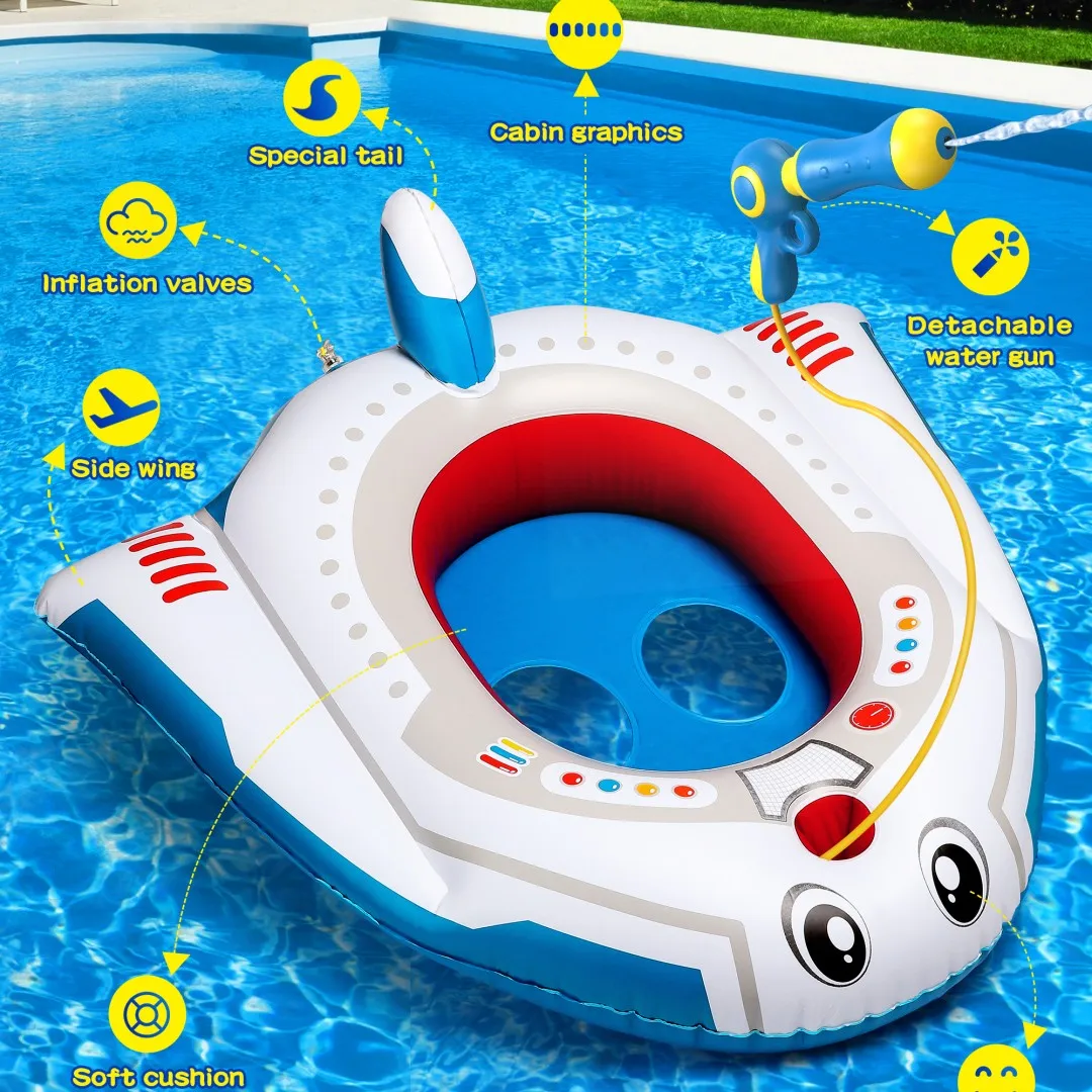 Galleggiante da piscina per bambini con pistola ad acqua, giocattoli gonfiabili per piscina per aeroplano da 4 5 6 7 8 9 anni Divertimento estivo per ragazzi e ragazze