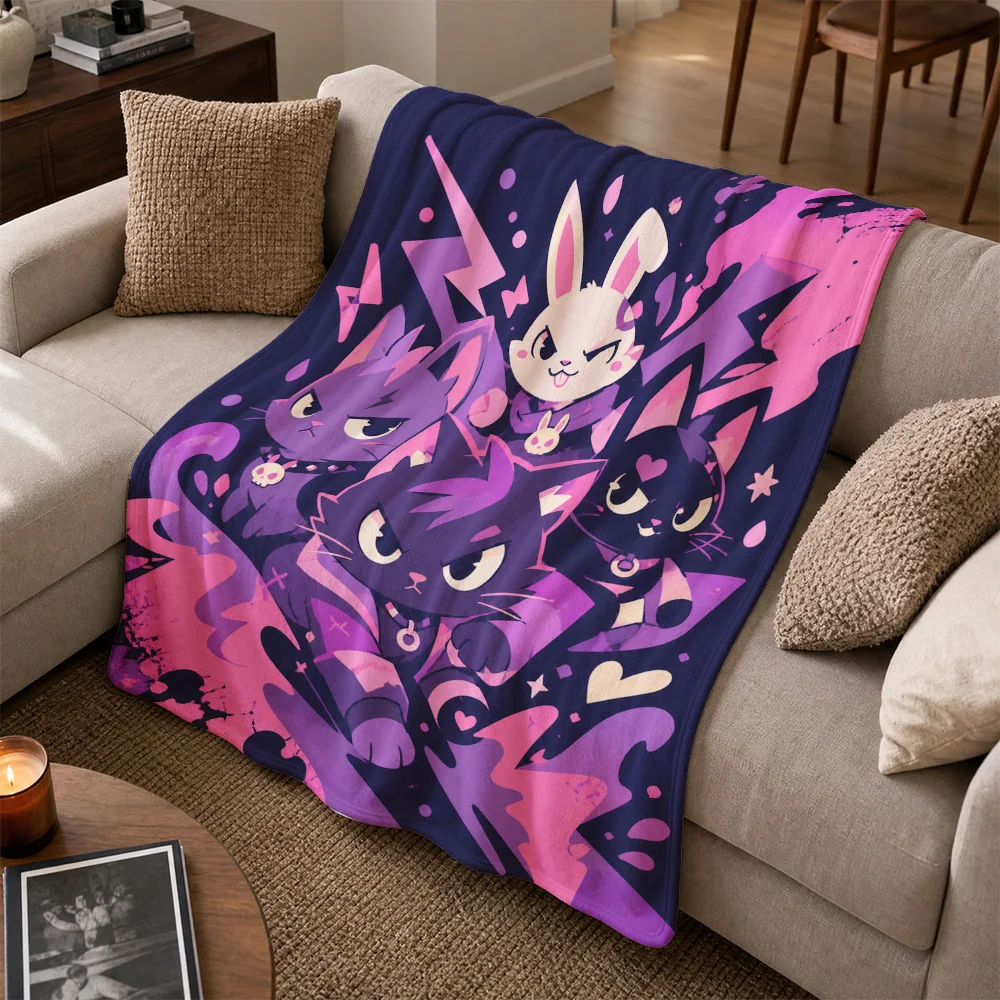 Kawaii Aesthetic Throw Blanket Plush Sofa Cover Pet Art Decor Vibrant Cat Bunny Halloween Living Room Cozy Bed Throws for Friend