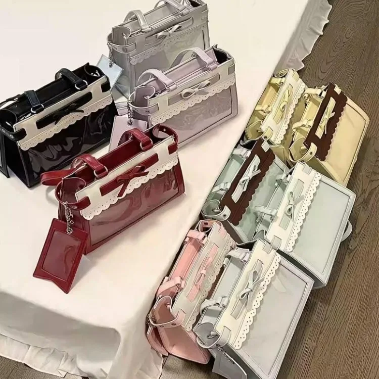 

Patchwork Contrast Color Women Chic Handbags Japanese Transparent Kawaii Ita Bags Y2k Sweet Lolita Fashion Shoulder Underarm Bag