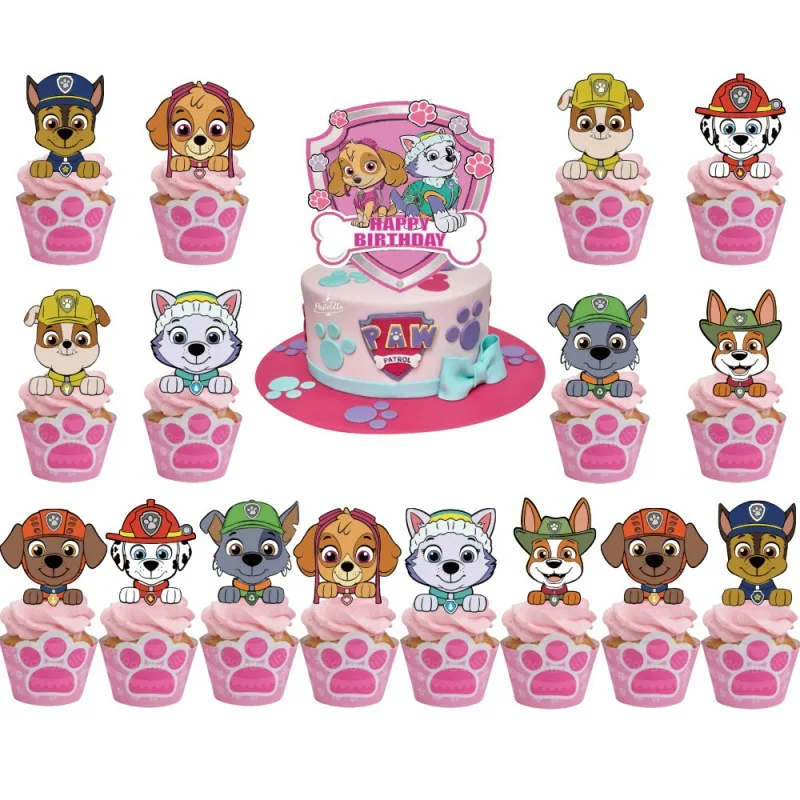 Paw Patrol Theme Birthday Cake Card Set Baking Decoration Boy Girl Birthday Flag Pulling Latex Balloon Decoration Party Supplies