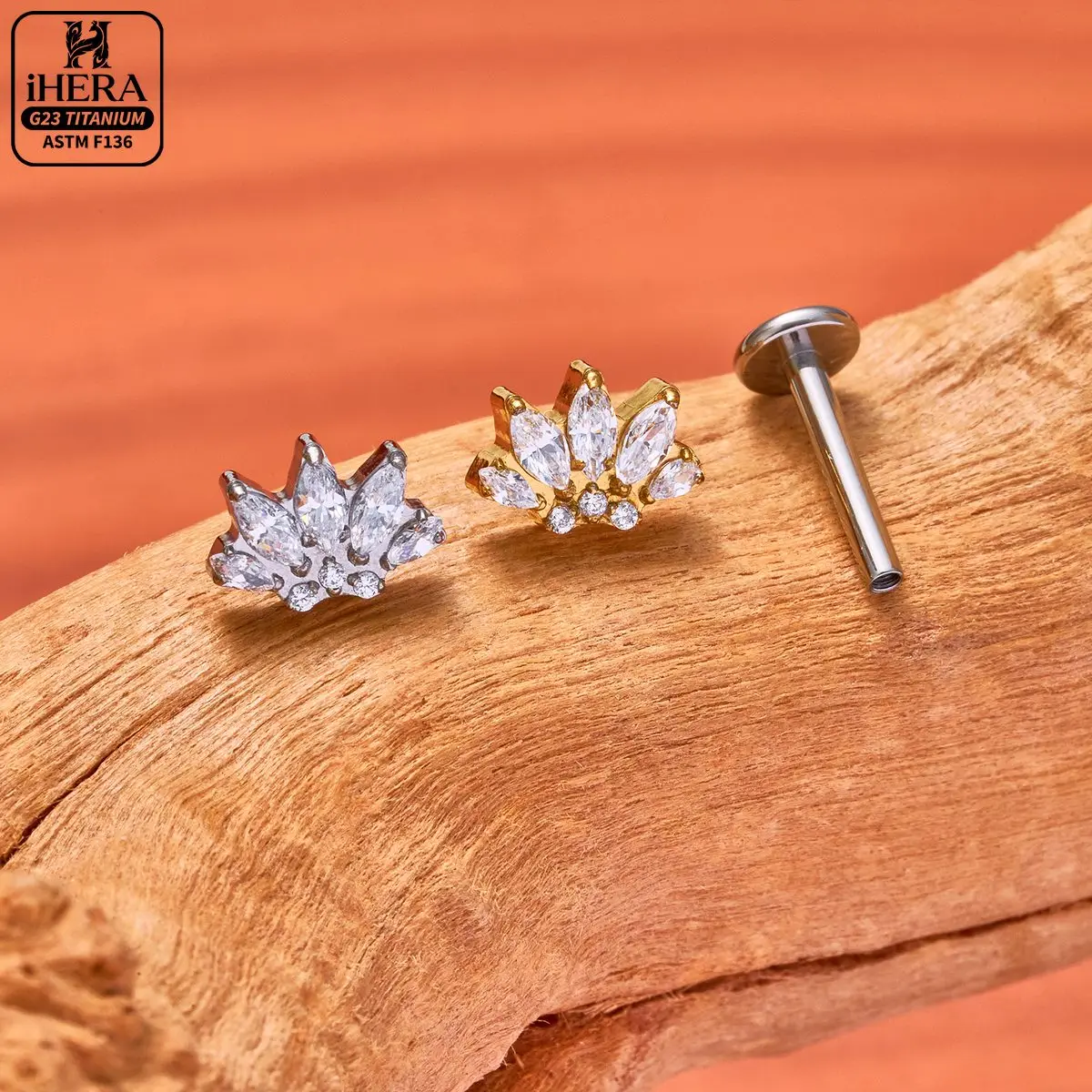 F136 Titan-Piercing-Set mit glitzernden Fächer-, Herz-, Kronen-, Libellen-, Schleifen- und Blumen-Ohrringen mit flacher Rückseite für Knorpel, Helix, Tragus, Conch und Lippe – Detail 19
