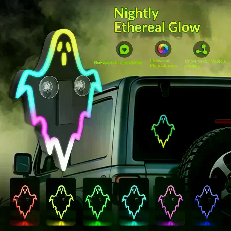 Solar Devil LED Car Ghost Ambient Light Dynamic Rear Windshield Decorative Expression Light Car Suction Cup Ambient Light
