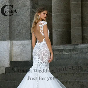 CROADADIA Luxus Mermaid -Netzwerk Brautkleider Liebe Applique Hochzeit für Frauen -Applikationen in Personalisierung 12 Hauptverkaufskleider Braut Outlet - №10