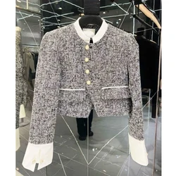 Autumn Blocking Versatile Jacket Equestrian Outfit Women's Autumn Loose Fashionable coarse Tweed cOAT Women