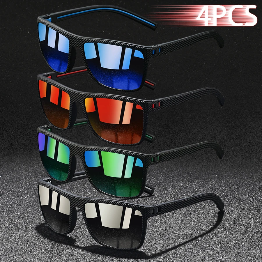 4PCS Fashion Vintage Check Pattern Sunglasses For Men Women Fishing Driving Fashion Square Brand Design Sun Glasses