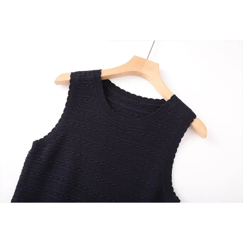 Elegant High Waist Splice Sleeveless round Neck Dress Elegant Slimming Skirt for Women Summer New Simple Style Dress