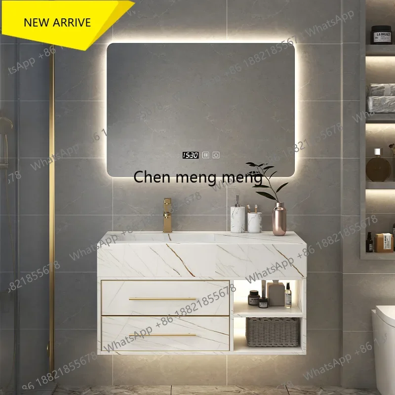 YL  Luxury Solid Wood Bathroom Cabinet Rock Slab Washbasin Toilet Cabinet Combination Smart Mirror Bathroom Cabinet Storage Dr