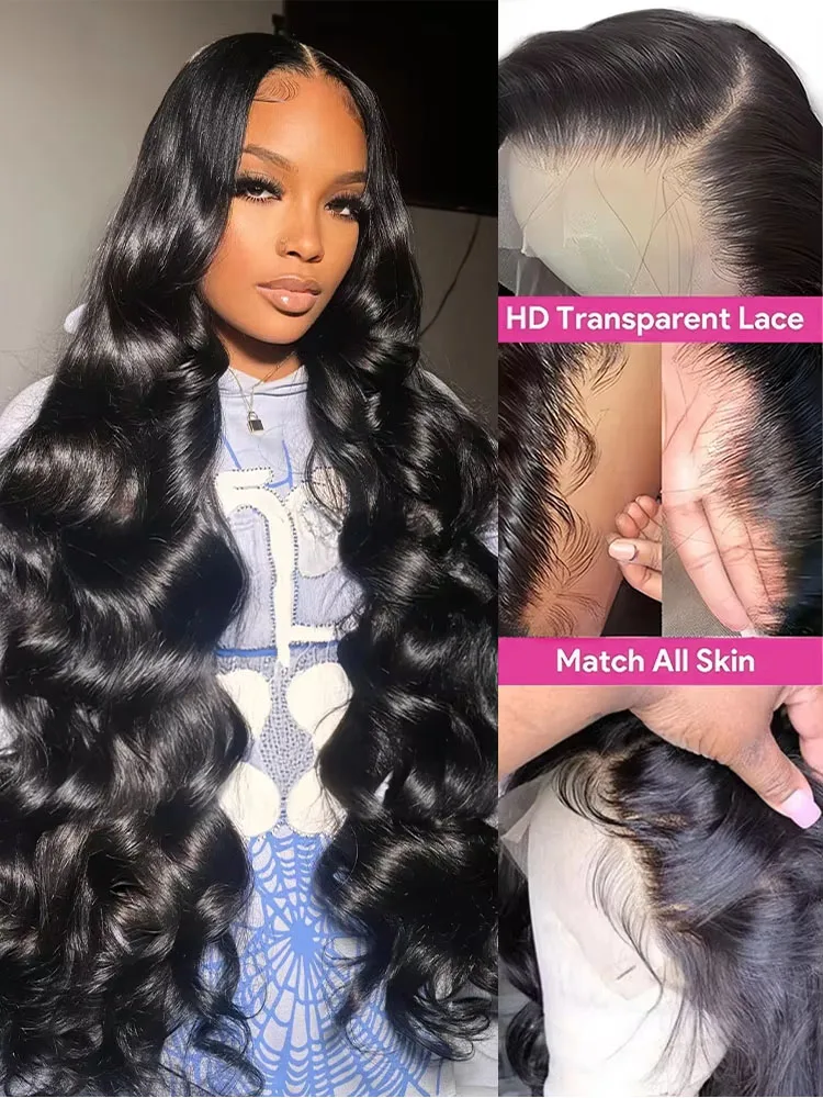 300% High Density 40 Inch Body Wave 13x4 13x6 HD Lace Front Human Hair Wigs Pre Plucked Water Wave Lace Frontal Wig For Women