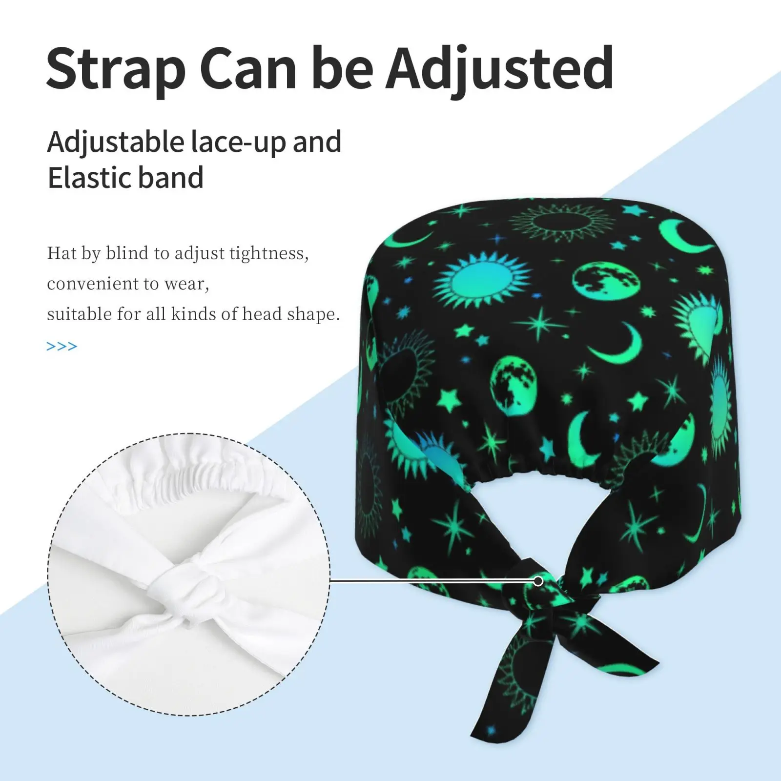 Retro Neon Green Mysterious Sun and Moon Work Cap Adjustable Universal Square Surgical Cap Nurse Cap Surgeon Cap Dentist Cap