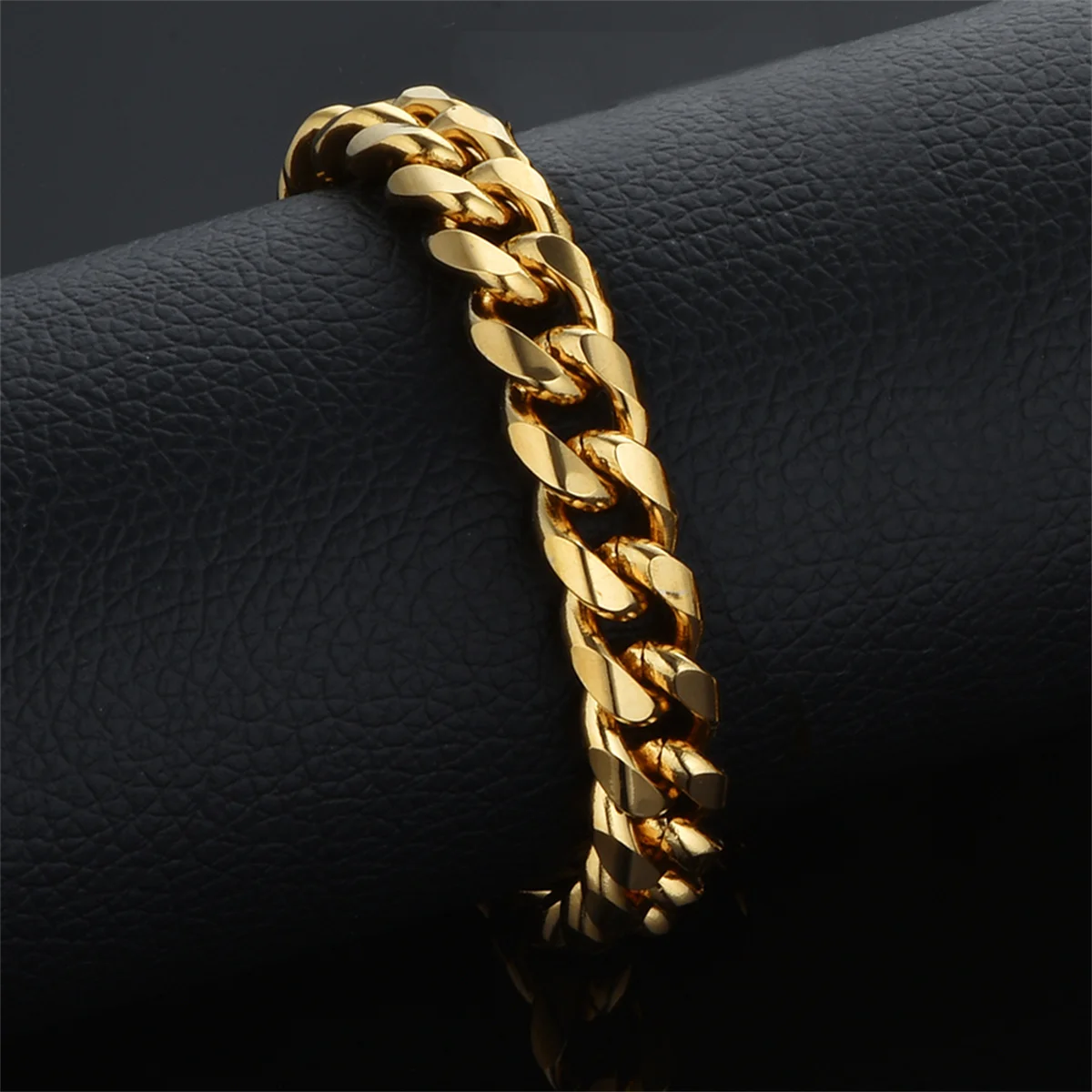 Newest Stainless Steel Bracelet for Men Women Wholelsale Wristband 10mm Gold Color Male Hand Chain Link Bracelet Hip Hop Jewelry