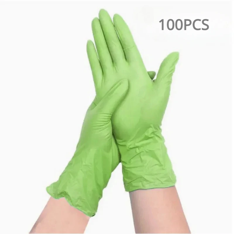 100/50/20PCS Light Green Nitrile Gloves for Kitchen Household Cleaning Tool Garden Gloves Waterproof Work Gloves