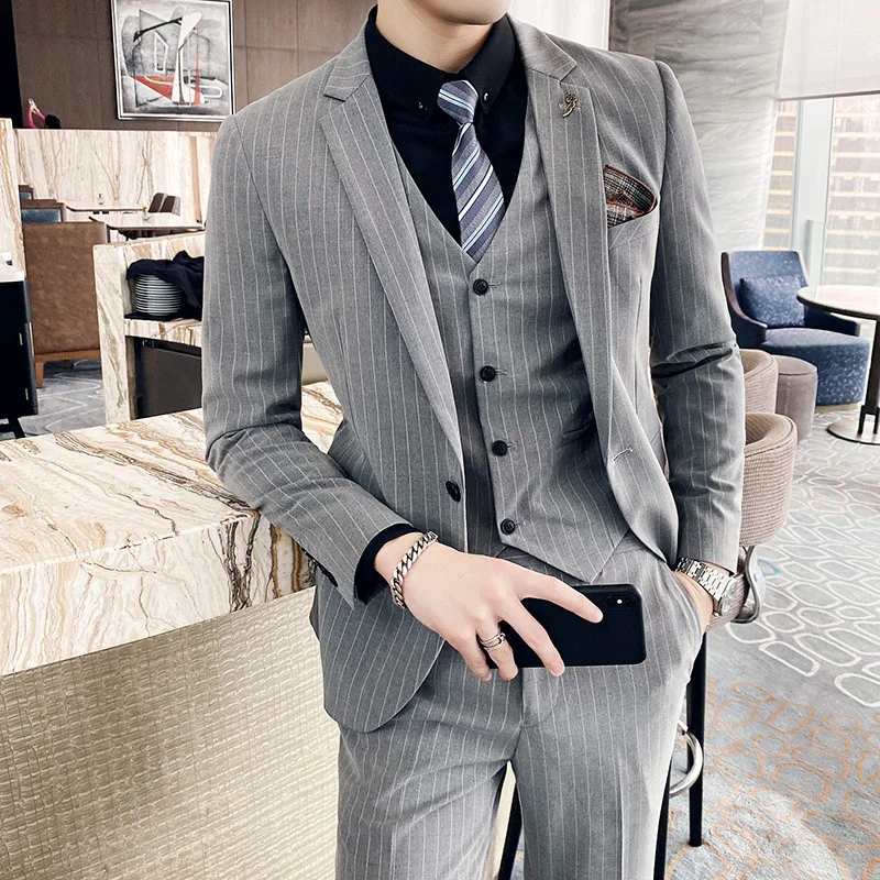 

L7342 Striped casual men's slim and handsome three-piece set