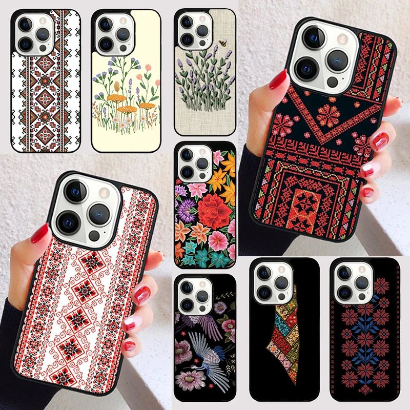 Embroidery Flowers cover For iPhone 15 16 13 12 11 14 Pro Max Mini Max SE 2020 7 8 15 16 Plus Phone Case