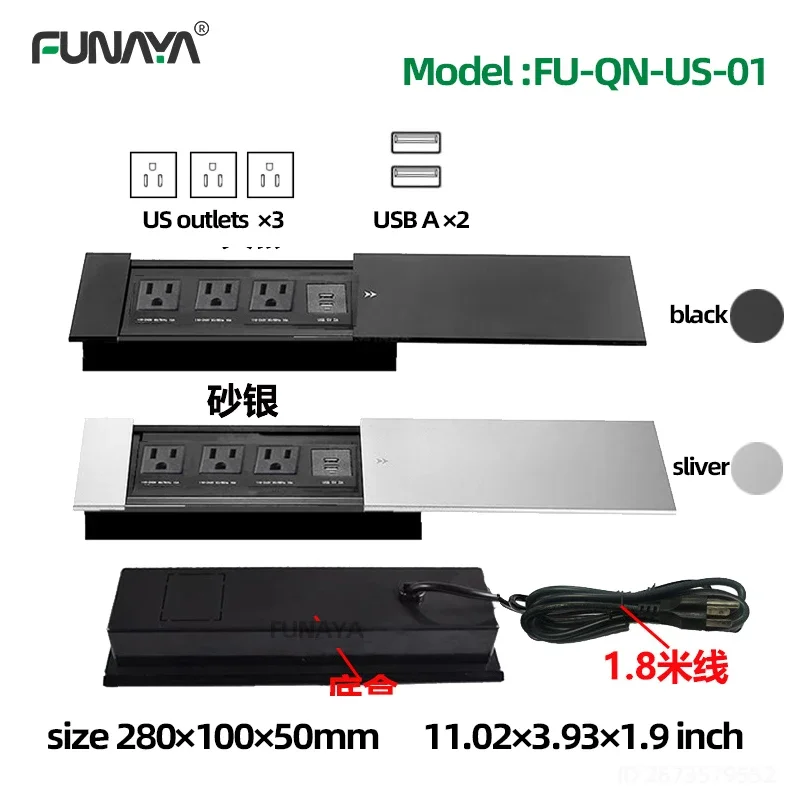 

Table Hidden Socket Embedded 2 3 Outlets with USB Wireless Charge Universal US Multi Plug 10A 110~250V 2600W Black sliver Socket