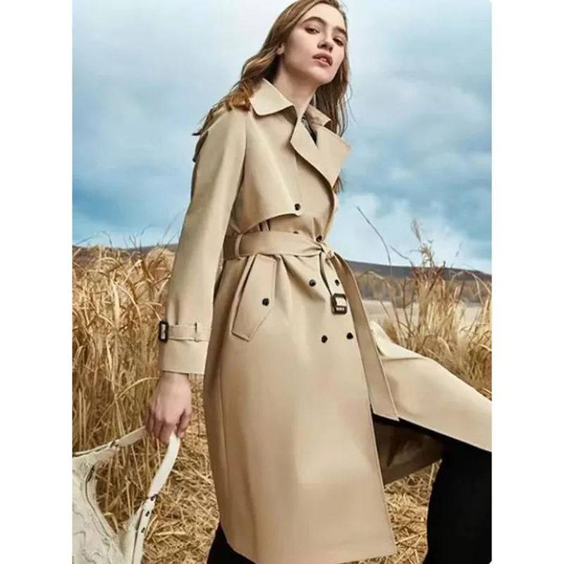 High-end Women's Casual Trench Coat Spring Autumn New Loose Lace-up Windbreaker Jacket Fashion Female Long Parker Overcoat XL