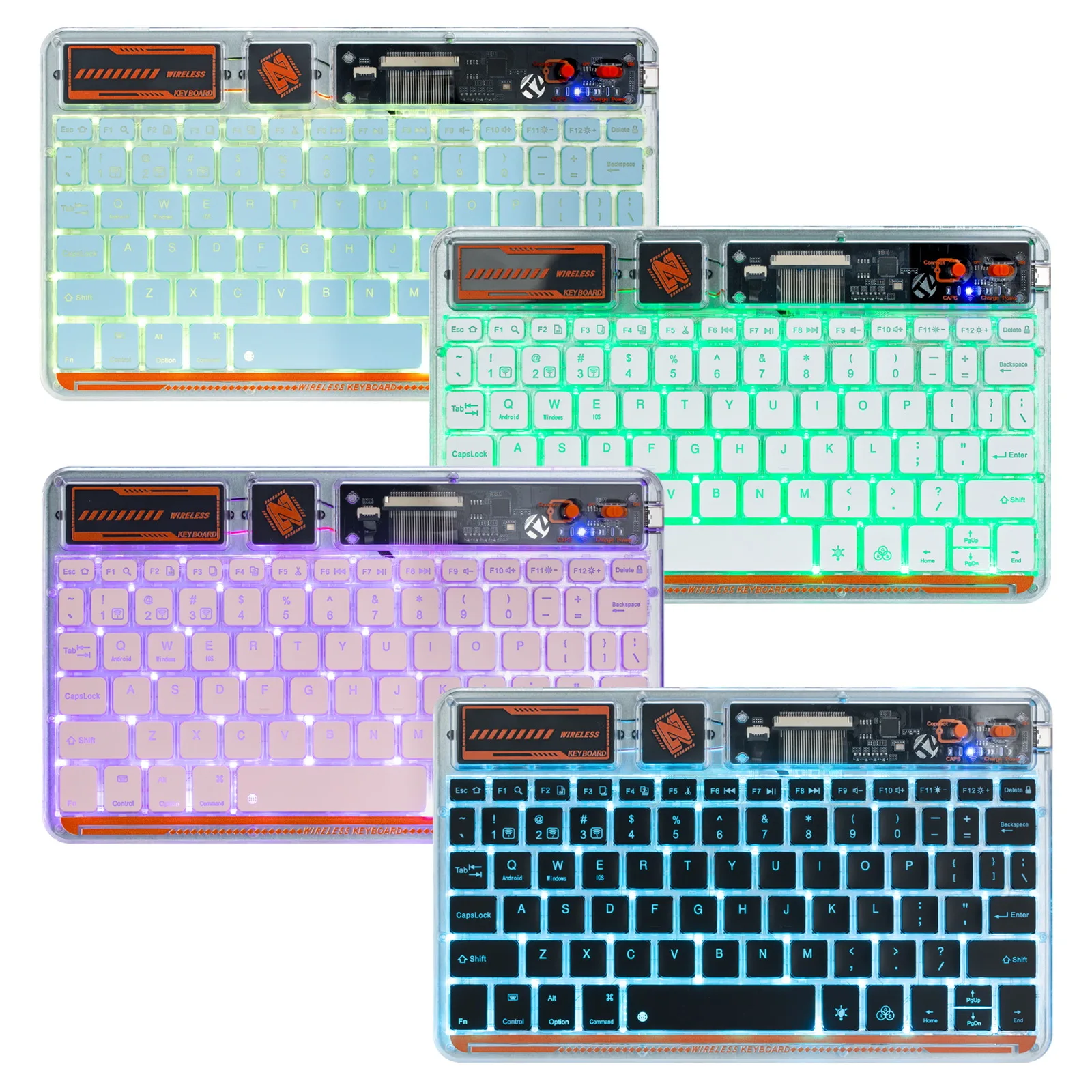 

3 Mode Wireless Bluetooth Keyboard Transparent RGB Colorful Backlit Keyboard Wireless Keyboard Suitable for Apple Huawei Mi Pad